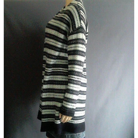 Talbots Aqua Navy Fair Isle Fuzzy Open Cardigan M - Picture 3 of 9